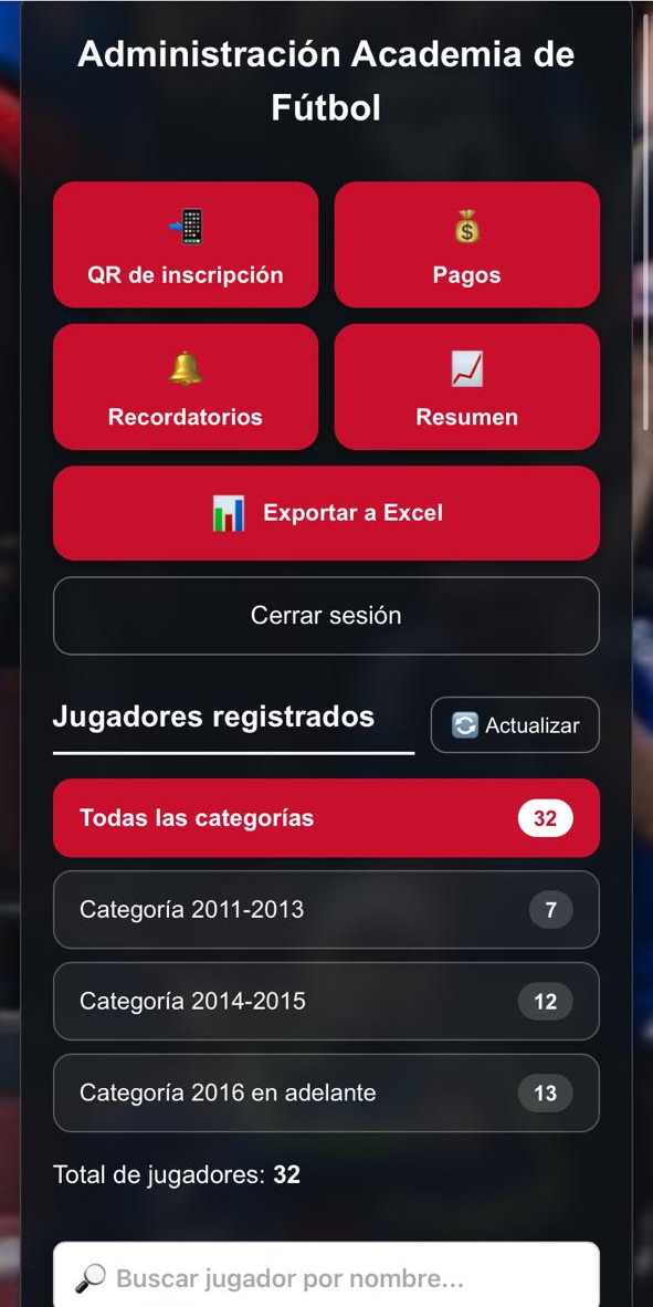 Panel de administración visto desde el celular