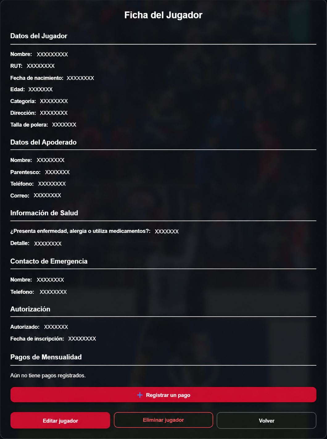 Ficha del jugador con los datos ocultos
